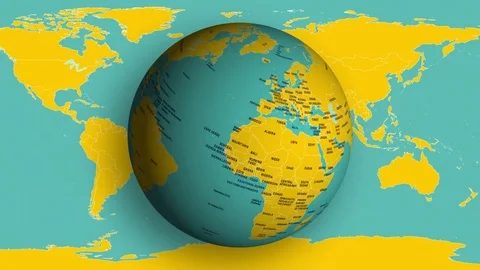 Spinning Earth Globe With Political World Map Stock Footage