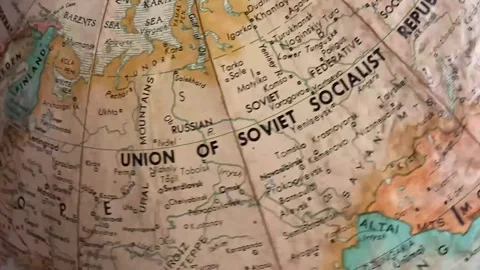 Spinning earth globe stopping on Soviet Union Stock Footage 284988668