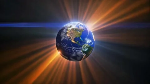 Spinning Earth With Golden Light Rays in Space 库存影片 338066749