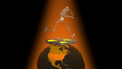 A spinning Earth, a human skeleton, and a nuclear logo. Stock Footage 346745059