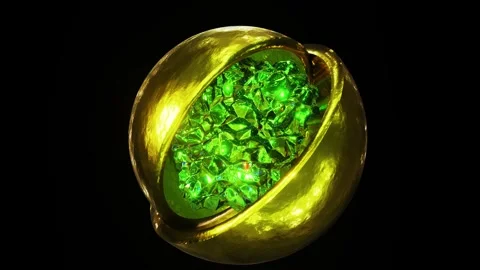 Spinning emerald crystal inside of two gold hemispheres rendered in UHD Stock-Footage 265926615