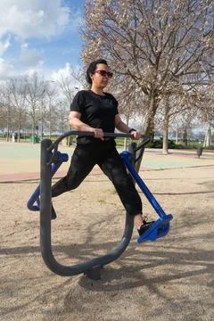 Spinning exercises at the biosaludable Foto stock