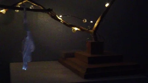 Spinning feather and lighted tree Stock Footage 107586967