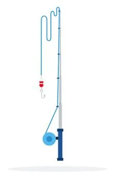 Spinning fishing with hook vertically flat isolated Stock Illustration