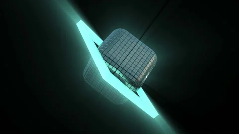 Spinning of futuristic cube constructed from segments. Neon orbital frame moving Stock Footage 110735245