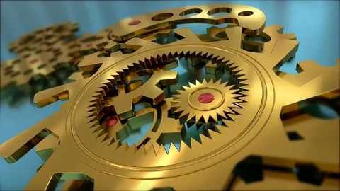 Spinning  gears  rotation mechanism 3D render loop 4k Stock Footage