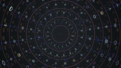 Spinning geometric shapes create unique patterns on dark Stock-Footage 339322989
