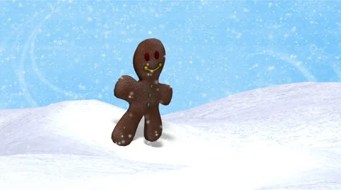 Spinning Gingerbread Man in Snow with Alpha (Center) Stock Footage 44206587