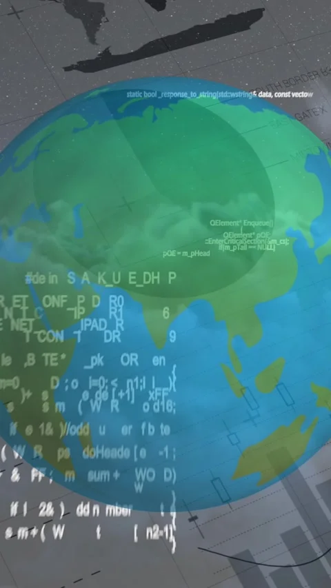 Spinning globe and data informations against financial data document 4k Stock Footage 343078995