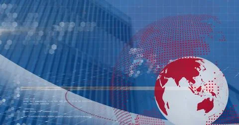 Spinning globe and data processing over spinning globe against warehouse in Foto stock