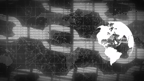 Spinning globe and security chain icon against network of connections on black Stock Footage 330343892
