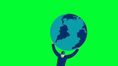 Spinning Globe Earth world Map Holding Man animation with desk stand on Gre.. Stock Footage 257976080