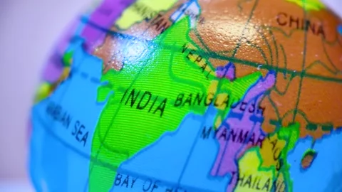 Spinning globe showing a map of India and Asia Stock Footage 339263378