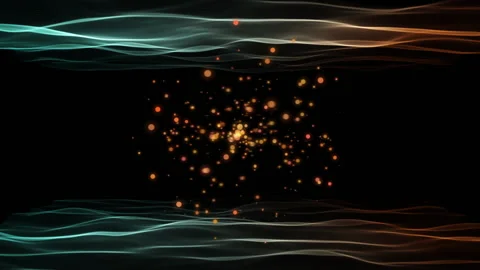 Spinning glowing particles on dark background in 4k video. Video stock 152811867
