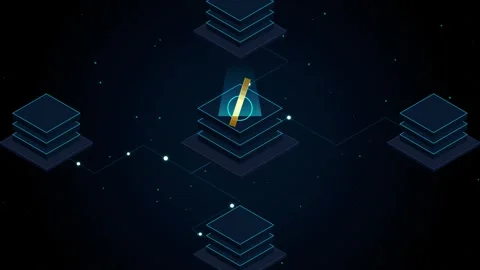 Spinning golden crypto coin on digital server platform in dark futuristic n.. Stock Footage 344835443