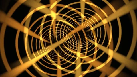 Spinning golden patterns in a dark tunnel create a visual Stock Footage 340355411