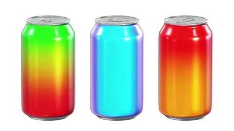 Spinning gradient metallic paint drink tin cans looping 3D animation with alpha Stock Footage 161121092