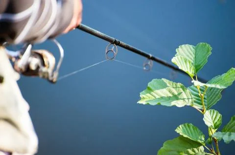 Spinning in the hands of the angler Stock Photos