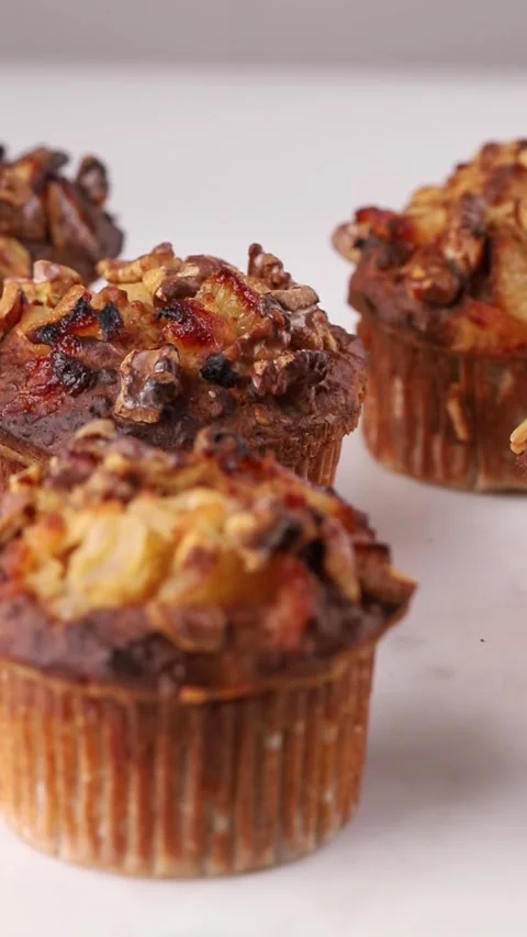 Spinning healthy oat muffins on the white Stock Footage 290804663