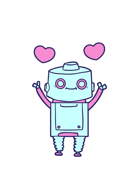 Spinning hearts animation of a cartoon android Stock Footage 324060436
