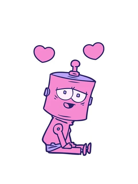Spinning hearts animation of a cartoon android character Stock Footage 324195674