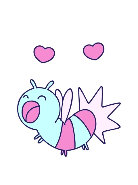 Spinning hearts animation of cartoon of a cute glowing bug Stock Footage 324447448