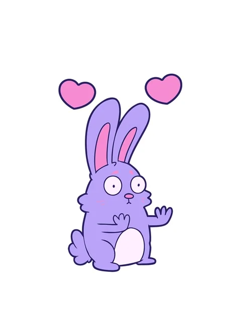 Spinning hearts animation of a cartoon scared rabbit Stock Footage 324329908