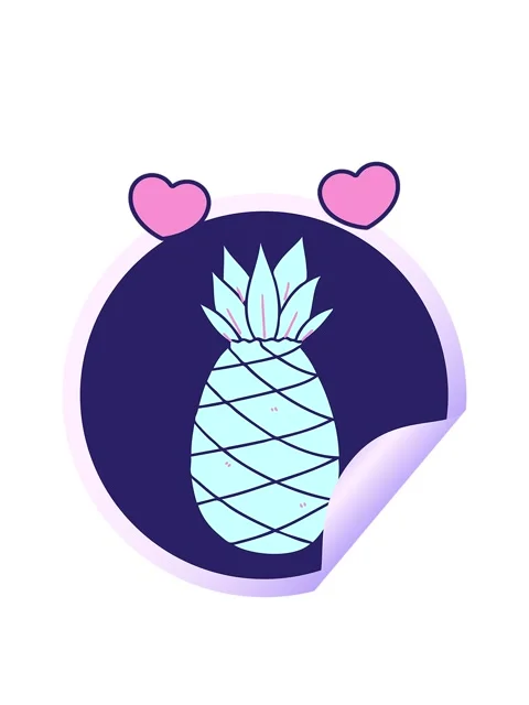 Spinning hearts animation of circular peeling sticker quirky cartoon pineappl Stock Footage 324371632
