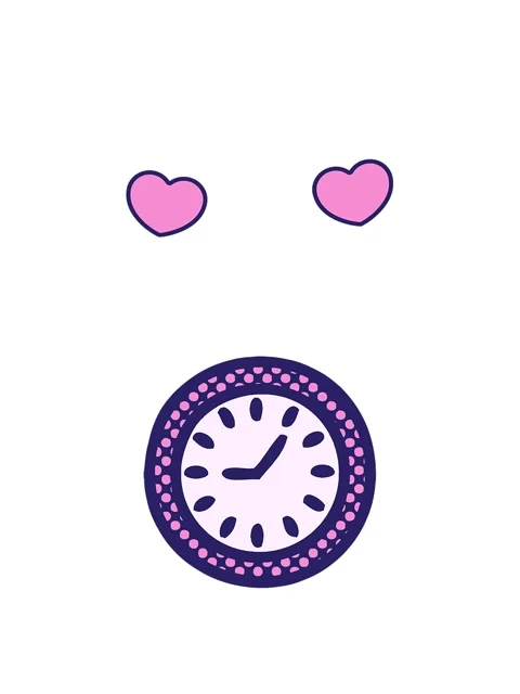 Spinning hearts animation of comic book style cartoon of a wall clock Stock Footage 324086626