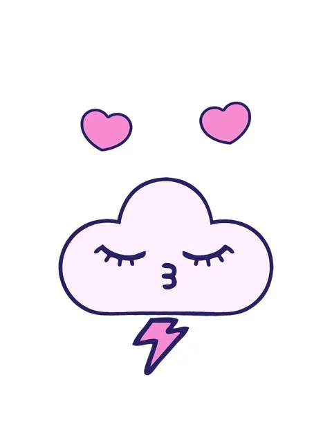 Spinning hearts animation of comic book style cartoon of a thunder cloud Stock Footage 324255992