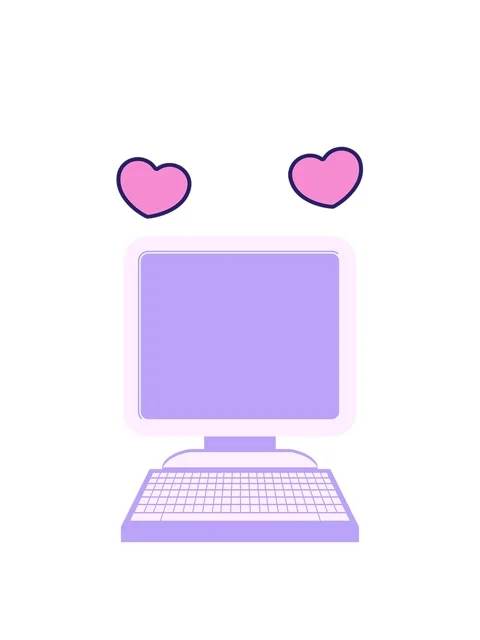 Spinning hearts animation of a Flat colour illustration of a computer Stock Footage 324069464