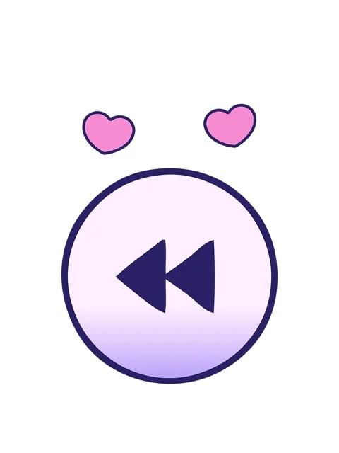 Spinning hearts animation of gradient shaded cartoon of a rewind button Video stock 324080269