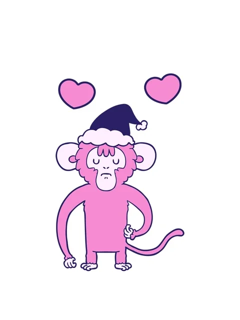 Spinning hearts animation of hand drawn line drawing of a monkey scratching.. Stock Footage 324296580
