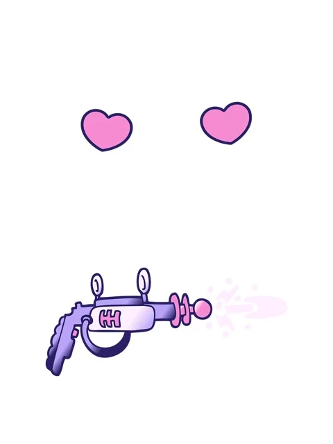 Spinning hearts animation of vector gradient illustration cartoon ray gun Stock Footage 324320716