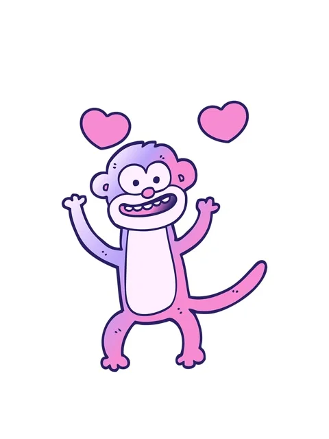 Spinning hearts animation of vector gradient illustration cartoon monkey Stock Footage 324362217