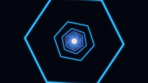 Spinning hexagonal patterns with glowing blue lines in motion Stock Footage 337376957