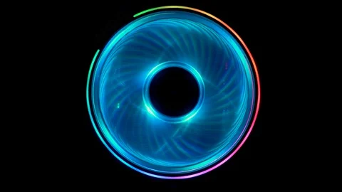 Spinning isolated circular central processing unit (CPU) around in neon Stock Footage 130093090