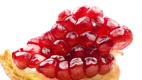 Spinning Macro Pomegranate Piece (Segment) 360 Loop Isolated White Stock Footage 319960243