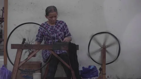Spinning manual yarn machine Stock Footage 248799198