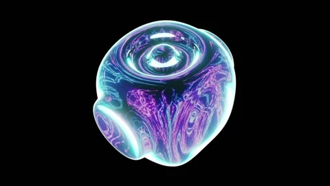 Spinning Morphing Glowing Liquid Wave Metallic Cube Loop Stock Footage 221517460