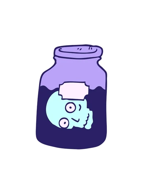Spinning motion animation of hand drawn doodle style cartoon head in jar Stock Footage 324320890