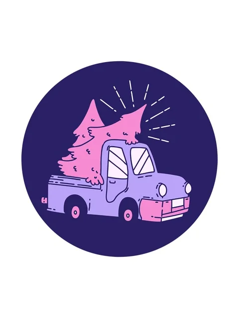 Spinning motion animation of icon of a tattoo style truck carrying trees Stock Footage 324237696