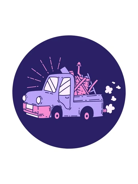 Spinning motion animation of icon of a tattoo style truck carrying junk Stock Footage 324363338