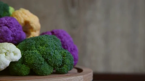 Spinning multi colored cauliflowers Stock Footage 224364465