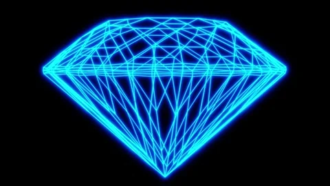 Spinning neon wireframe diamond looping 3D animation Stock Footage 219833107
