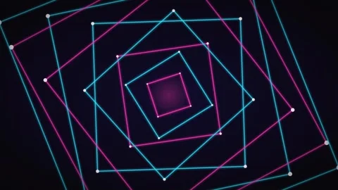 Spinning nested neon square frames flying toward camera, strobing club loop 動画素材 346955736