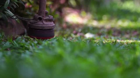 Spinning nylon string parallel to the grass-level slow-motion clip 스톡 동영상 205183859