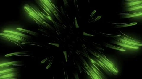 Spinning object with neon thorns on a black background. Design. Abstract blades Stock Illustration