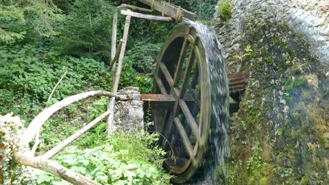 Spinning Old Mill Wheel, lateral view Stock Footage 144969332