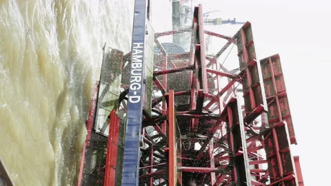 Spinning paddle wheel on back side of boat Stock Footage 91173214